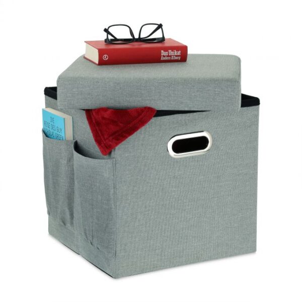 Sulankstoma sėdimoji vieta su atlenkiamu dangčiu 38x37,5x37,5cm., pilkos/sidabrinės spalvos