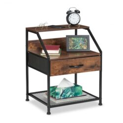 Naktinis staliukas su 1 stalčiumi 61x47x39cm., rudos/juodos spalvos