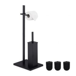 Tualetinio popieriaus stovas su tualeto šepečiu ir su 3 keičiamomis šepetėlių galvutėmis 72,5x27,5x21,5cm., juodos spalvos