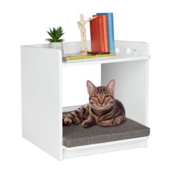 Šoninis staliukas su augintinio lova ir lentyna 54,5x50x54cm., baltos/pilkos spalvos