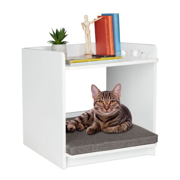 Šoninis staliukas su augintinio lova ir lentyna 54,5x50x54cm., baltos/pilkos spalvos