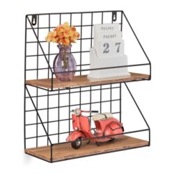 Virtuvės sieninė lentyna 41x35x16cm., šviesiai rudos/juodos spalvos