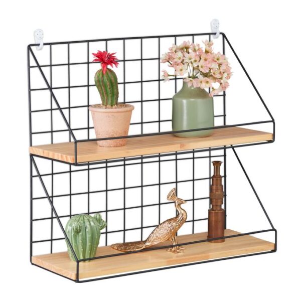 Virtuvės sieninė lentyna 41x45x16cm., šviesiai rudos/juodos spalvos