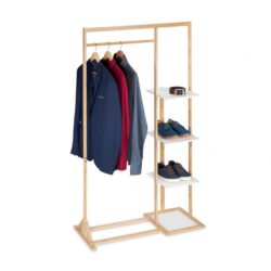 Drabužių kabykla su lentynomis 155,5x90x40,5cm., šviesiai rudos/baltos spalvos