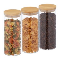 Rinkinys iš 3 skaidrių indelių biriems produktams 24x10cm, 1.35L, šviesiai rudos spalvos