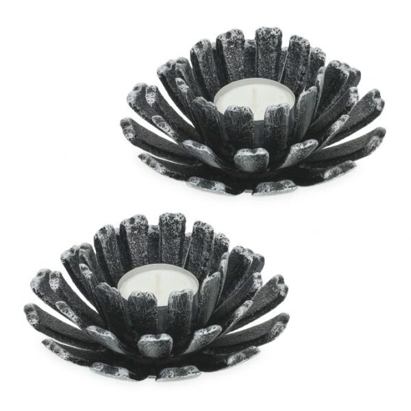 Rinkinys iš 2 žvakidžių 13,5x6cm., juodos/sidabro spalvos