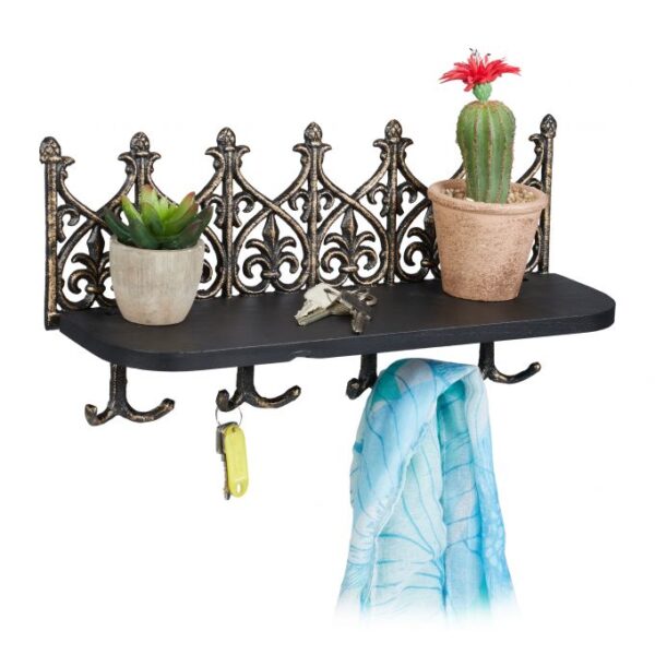 Sieninė lentyna raktams 19,5x39,5x12cm., auksinės/juodos spalvos