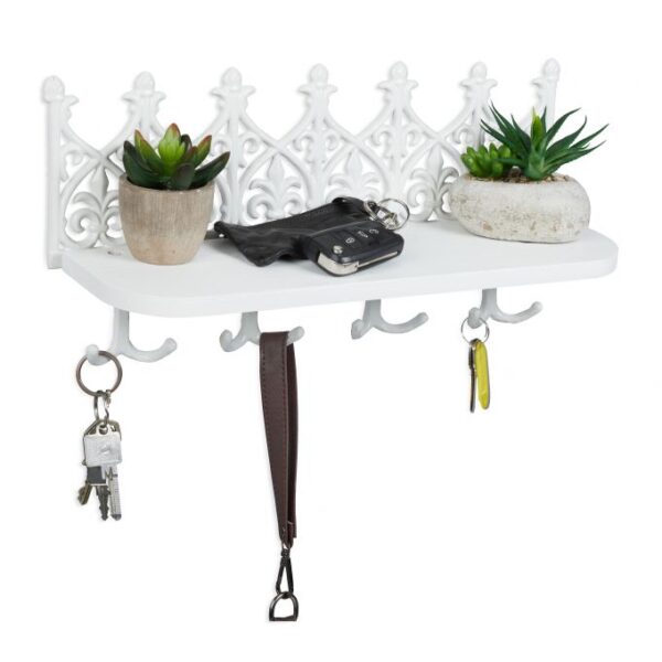 Sieninė lentyna raktams 19,5x39,5x12cm., baltos spalvos