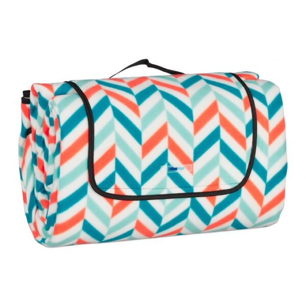 Pikniko antklodė 200x300cm., oranžinės/baltos/šviesiai mėlynos spalvos