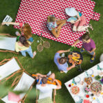 High angle of barbecue party