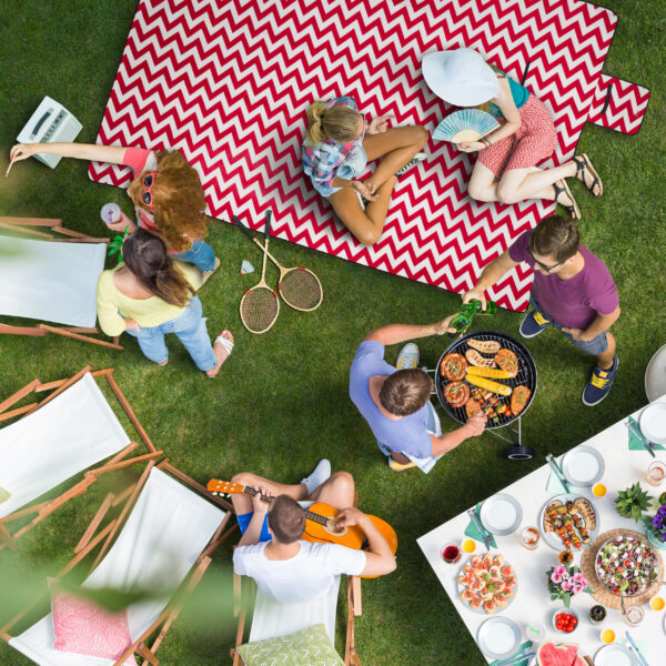 High angle of barbecue party