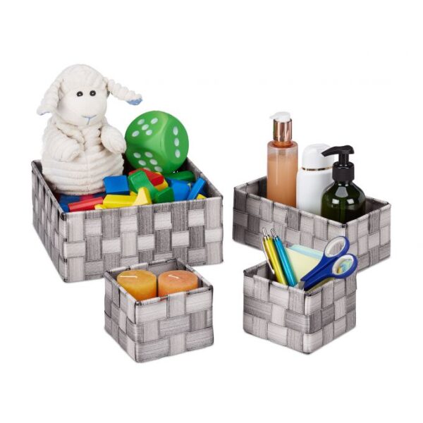 Rinkinys iš 4 krepšelių, pilkos spalvos