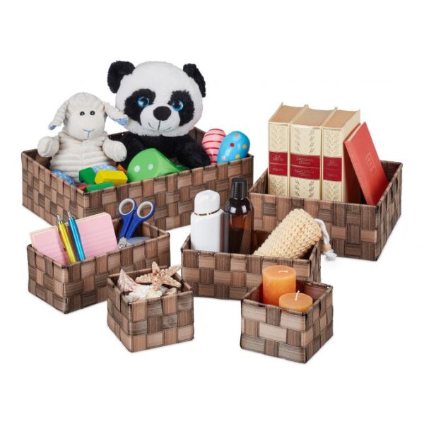 Rinkinys iš 6 krepšelių, rudos spalvos