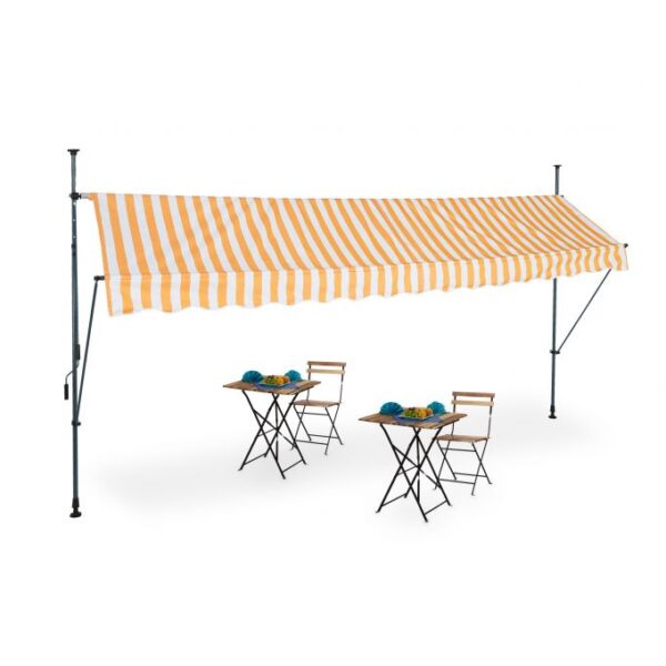 Automatiniu būdu ištraukiama markizė 400x120cm., oranžinės/baltos/tamsiai pilkos spalvos