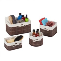 Rinkinys iš 4 krepšelių, tamsiai rudos/baltos spalvos