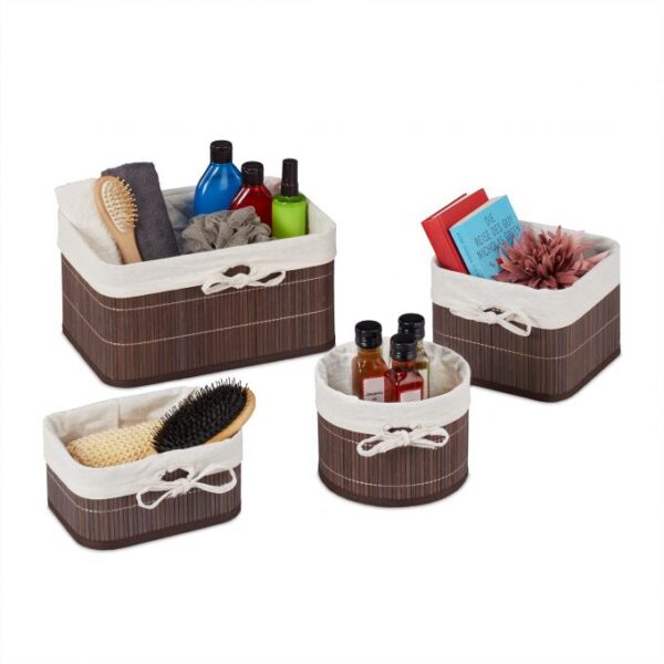 Rinkinys iš 4 krepšelių, tamsiai rudos/baltos spalvos