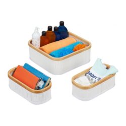 Rinkinys iš 3 krepšelių, baltos/kreminės spalvos