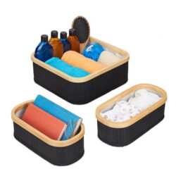 Rinkinys iš 3 krepšelių, juodos/šviesiai rudos/baltos spalvos