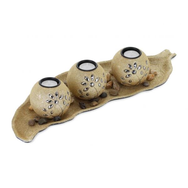 Rinkinys iš 3 žvakidžių ir padėklo, auksinės/sidabrinės/juodos spalvos