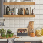 modern white kitchen with chopping board
