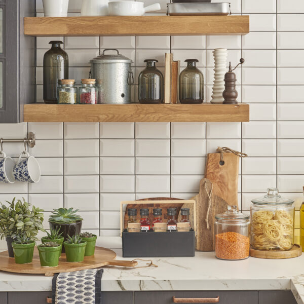 modern white kitchen with chopping board