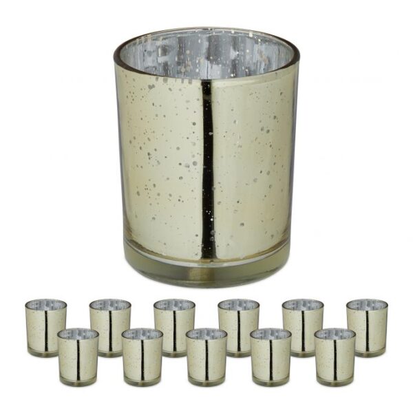 Rinkinys iš 12 žvakidžių 8,5x7cm.,auksinės/sidabrinės spalvos