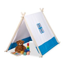 Vaikų žaidimų namukas "Teepee" 92x86x120cm., baltos/šviesiai rudos/mėlynos spalvos