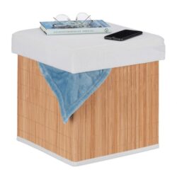 Sulankstoma sėdimoji vieta su atlenkiamu dangčiu 35x35x35cm., šviesiai rudos/baltos spalvos