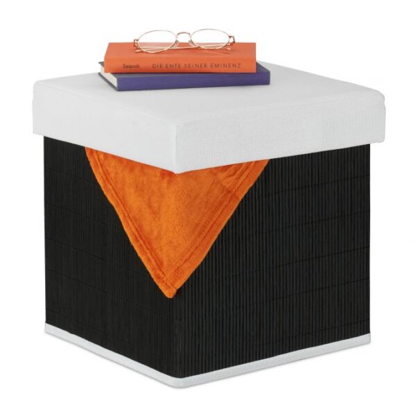 Sulankstoma sėdimoji vieta su atlenkiamu dangčiu 35x35x35cm., juodos/baltos spalvos