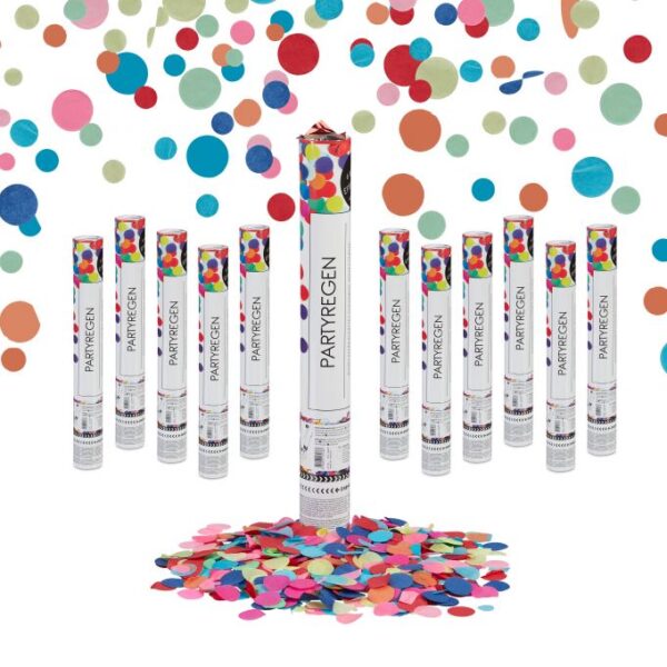 Rinkinys iš 12 konfeti patrankų 40x5cm., mėlynos/žalios/raudonos spalvos