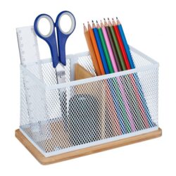 Rašymo priemonių ir dokumentų organizatorius 11x19x10 cm., šviesiai rudos/sidabrinės spalvos