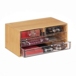 Makiažo organizatorius su stalčiais 19x23,5x14cm., šviesiai rudos spalvos