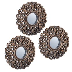 Rinkinys iš 3 pakabinamų veidrodžių 24x2cm., vario/juodos spalvos