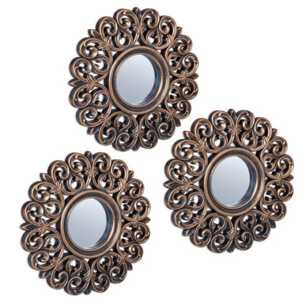 Rinkinys iš 3 pakabinamų veidrodžių 24x2cm., vario/juodos spalvos