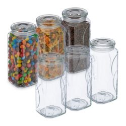 Rinkinys iš 6 skaidrių indelių biriems produktams 22,5x9,5x9,5cm, 1.3L.