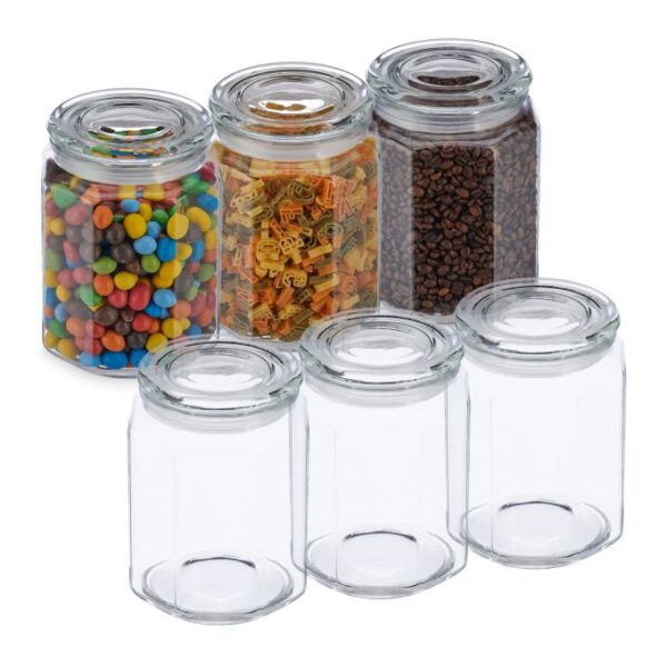 Rinkinys iš 6 skaidrių indelių biriems produktams 18,5x13,5x13,5cm, 1.8L.