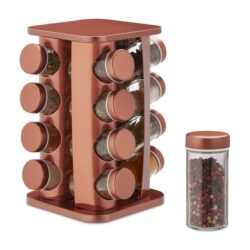 Prieskonių stovas su 16 skaidrių stiklinių 28x20x20cm., vario spalvos