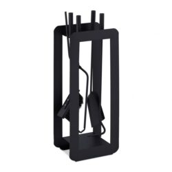 Rinkinys iš 4 židinio įrankių ir stovo 60x22,5x16cm., juodos spalvos