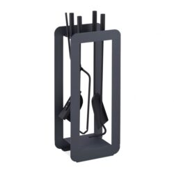 Rinkinys iš 4 židinio įrankių ir stovo 60x22,5x16cm., tamsiai pilkos/juodos spalvos