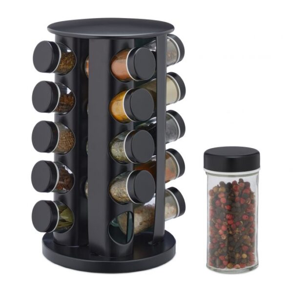 Prieskonių stovas su 20 skaidrių stiklinių 33,5x19cm., juodos/baltos spalvos