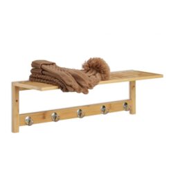 Sieninė lentyna su kabliukais 18x62x16cm., šviesiai rudos/sidabrinės spalvos