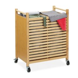 Skalbinių krepšelis su ratukais 66,5x54x35cm, 28L., šviesiai rudos/pilkos spalvos