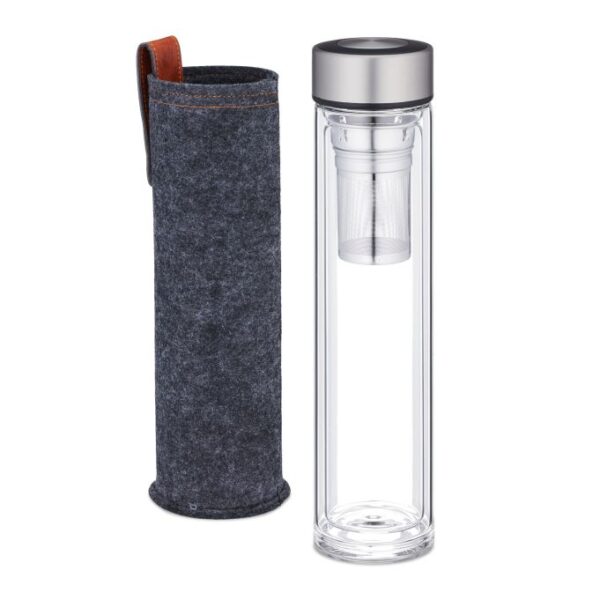 Skaidrus vandens buteliukas su sieteliu 28,5x7cm., sidabrinės/pilkos spalvos