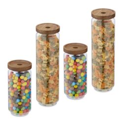 Rinkinys iš 4 skaidrių indelių biriems produktams, šviesiai rudos spalvos