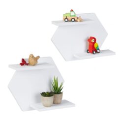 Rinkinys iš 2 sieninių lentynų, baltos spalvos