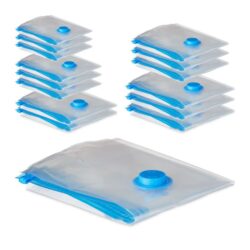 Rinkinys iš 15 skaidrių vakuuminių maišų drabužiams, mėlynos spalvos