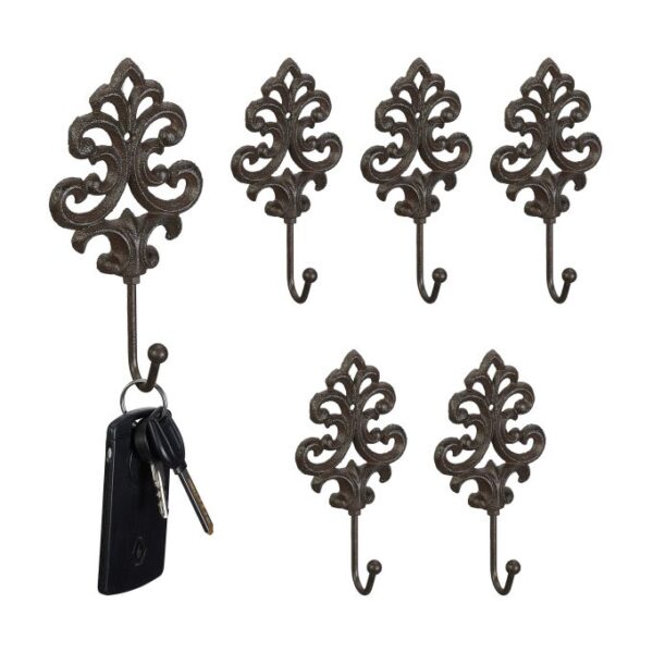 Rinkinys iš 6 kabliukų sieninių 17x8,5x4,5cm., rudos spalvos