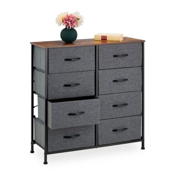Komoda su 8 skyriais 81,5x80x30cm., pilkos/rudos/juodos spalvos