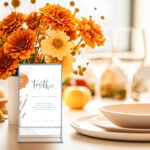 Modern holiday table setting white plate elegant glasses vase with flowers on white table. Concept of autumn holidays