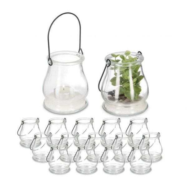 Rinkinys iš 16 skaidrių žvakidžių 18x10x8,5cm., juodos spalvos